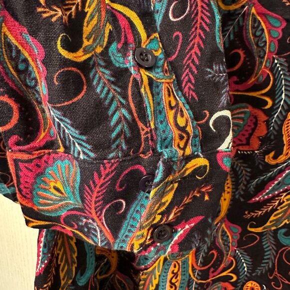 Coofandy | 3XL Colorful Multicolor Paisley Long Sleeve Top Cotton Hemp Roll Tab - Picture 5 of 9